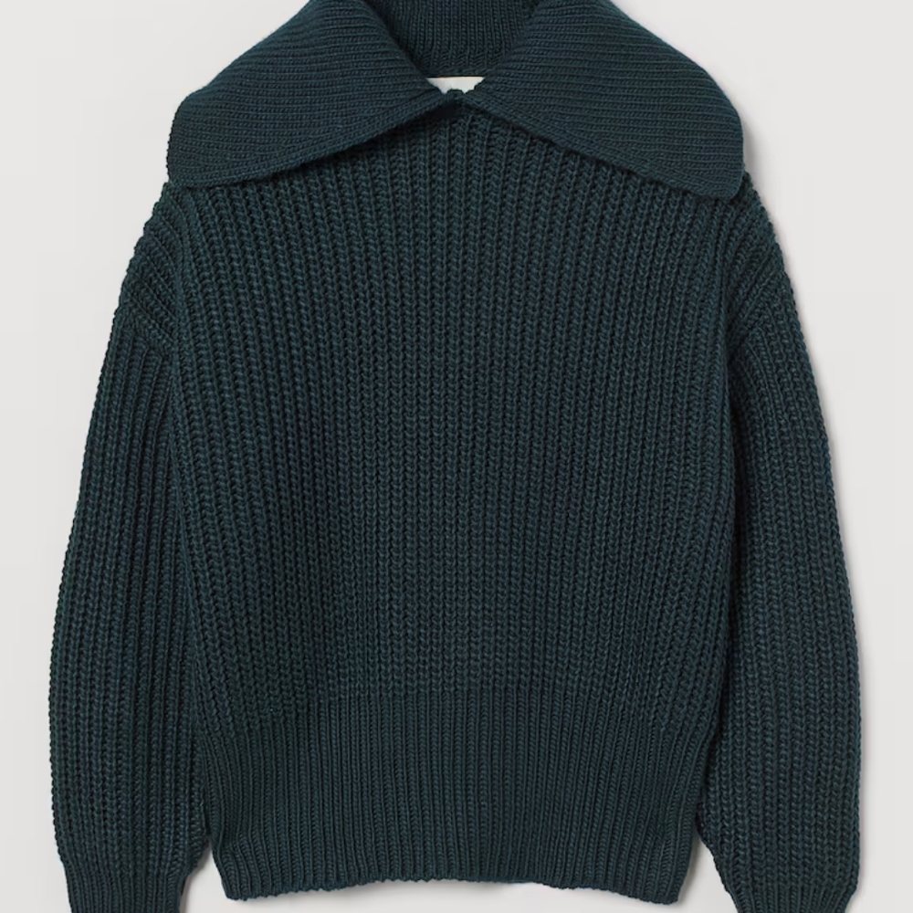 H&M Collared Rib-knit Sweater Green XL